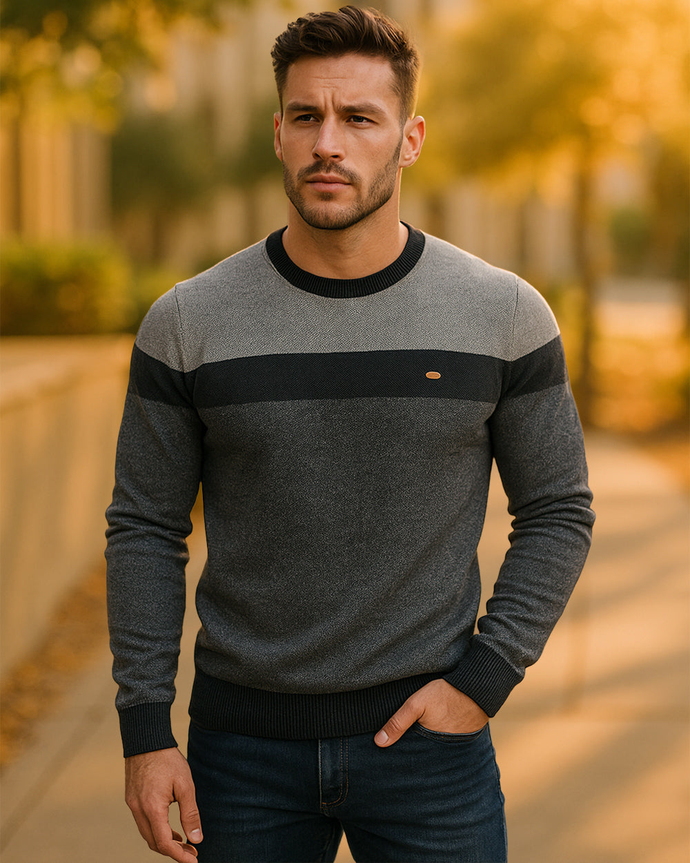 Colorblock Long Sleeve Pullover Sweater - Ahaselected