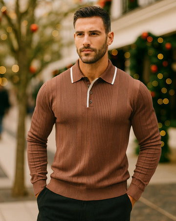 Men’s Ribbed Knit Polo Sweater