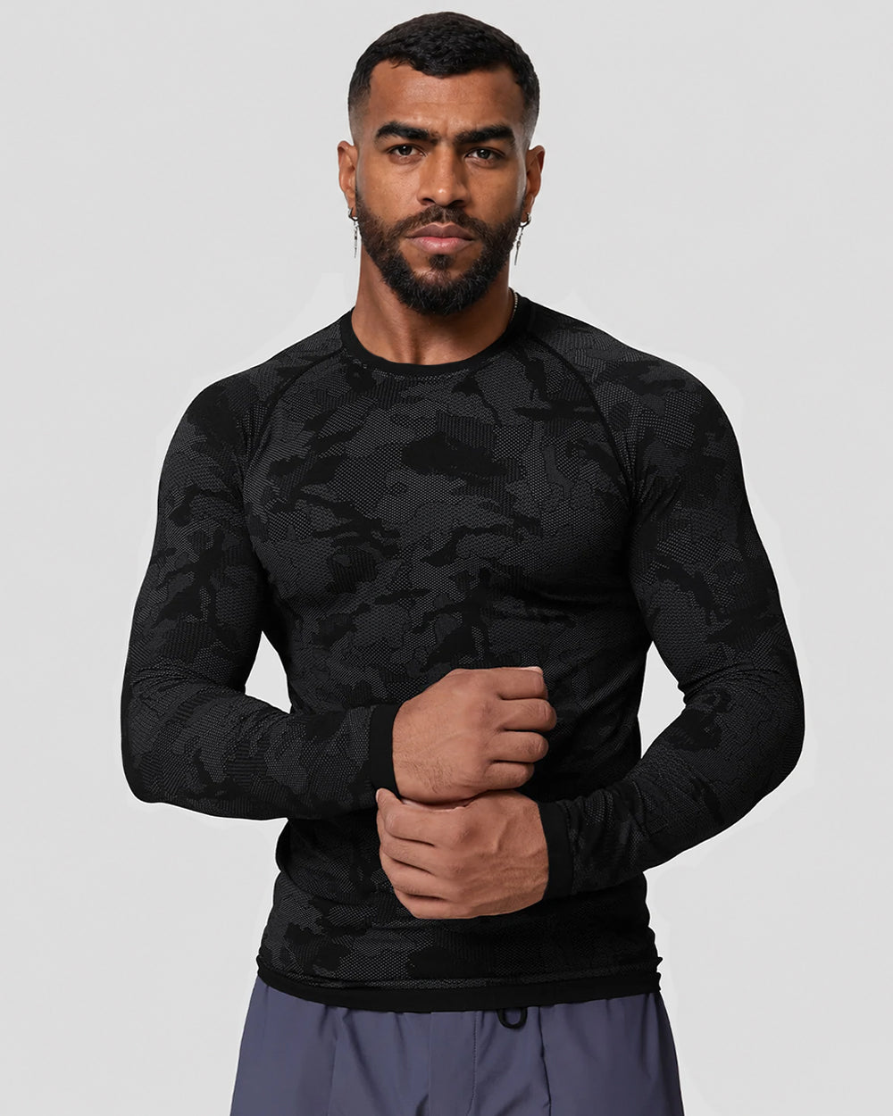 Men's Jacquard Seamless Long Sleeve Training Top-thumbmail-3