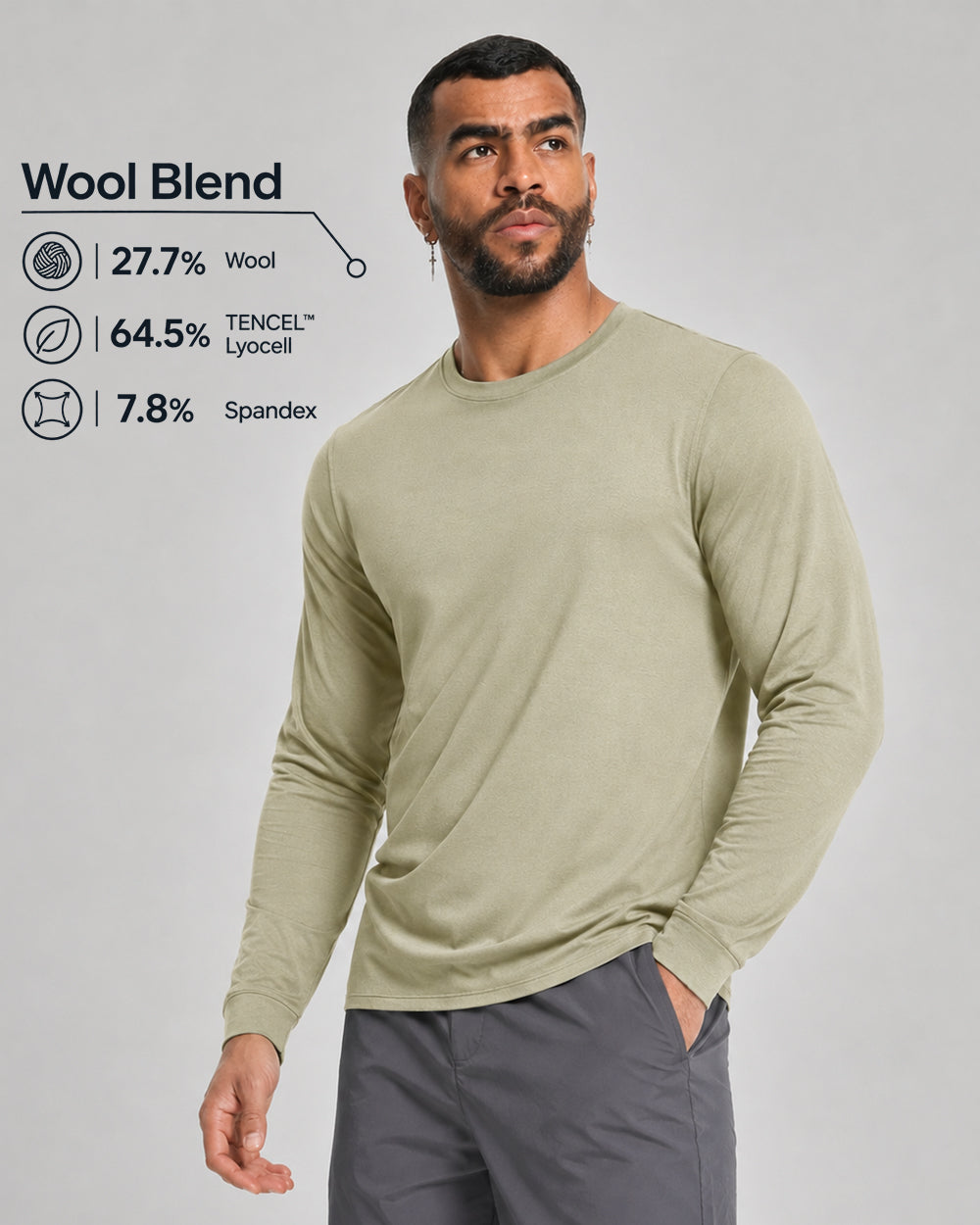 Men's Merino Wool Blend Long Sleeve Performance Shirt
