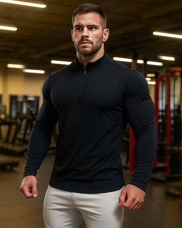 Herren Halb-Reißverschluss Oberteil Gewebt Langarm Sportbekleidung