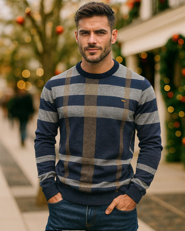 Men’s Classic Plaid Knit Crewneck Sweater