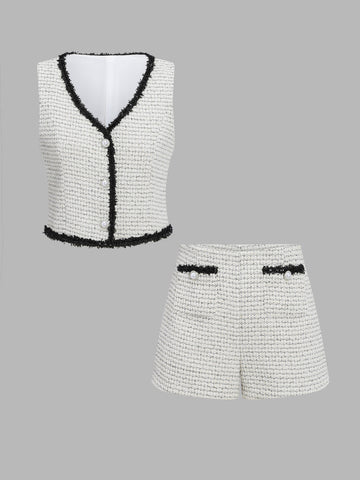 Colorblock Tweed Shorts Set