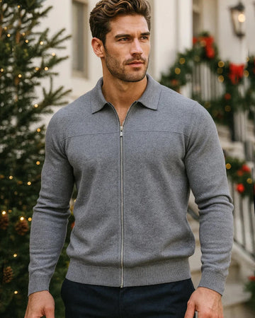Men’s Full-Zip Collared Knit Cardigan