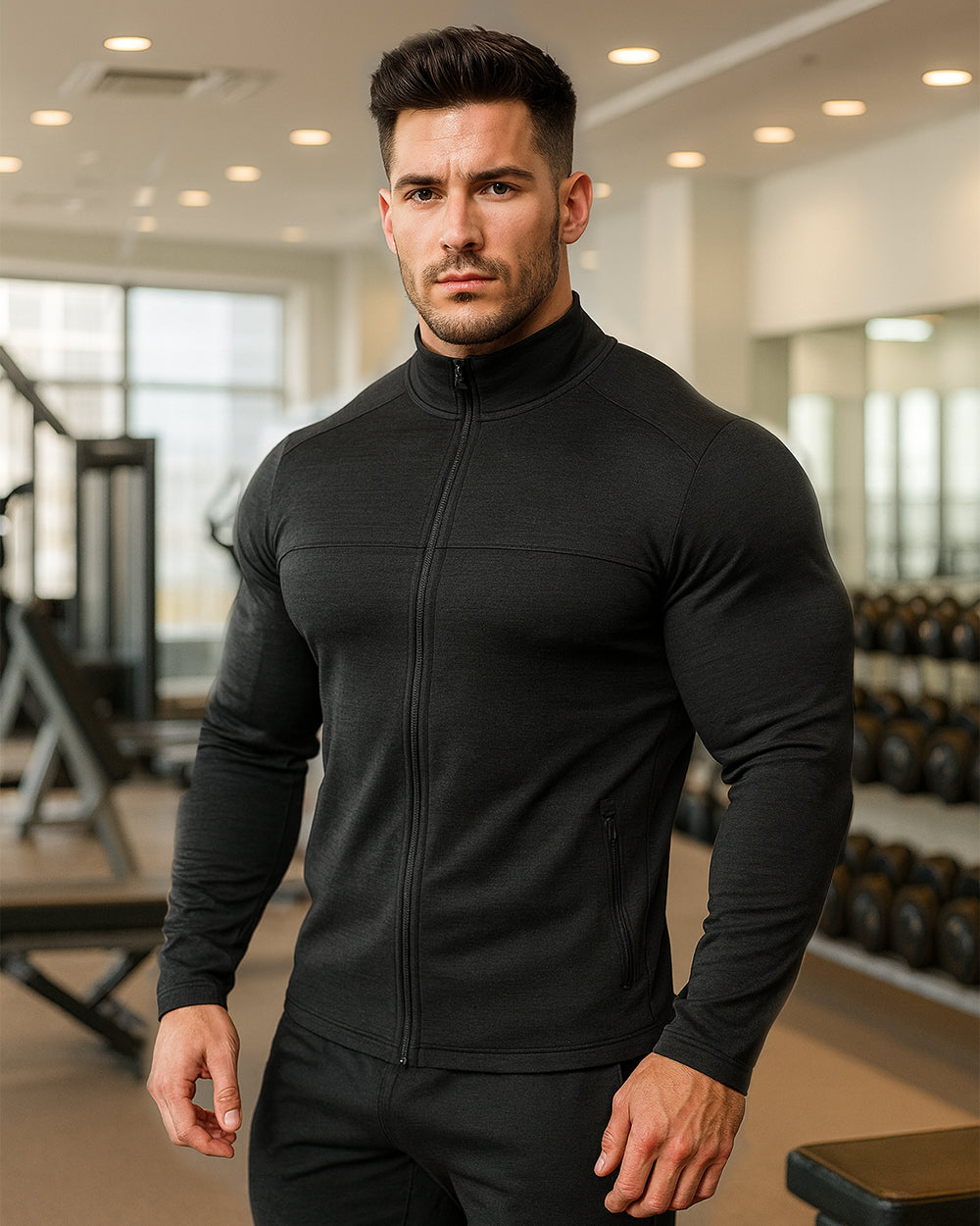 Muscle Fit Full Zip Athletic Jacket - Ahaselected