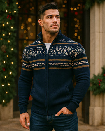 Men’s Nordic Pattern Zip Cardigan
