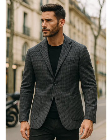 Classic Wool Blend Checked Blazer