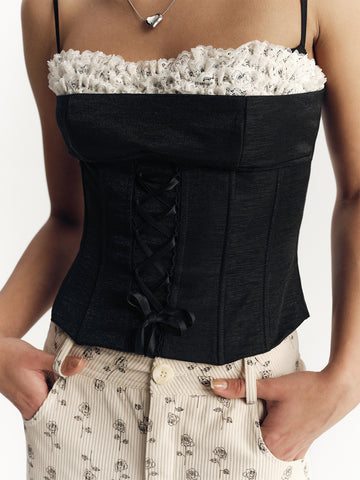 Lace Trimmed Tie Up Corset Top
