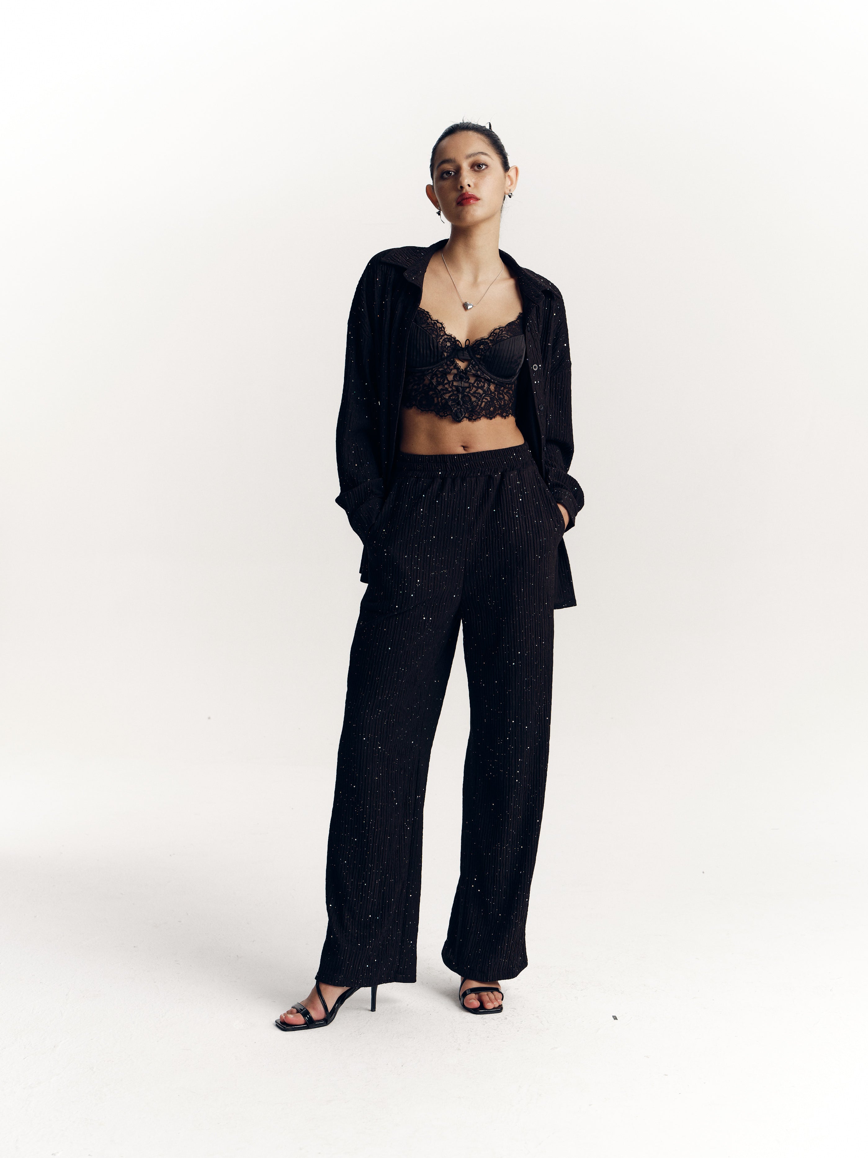Women's Textured Sequined Oversized Shirt - Ahaselected