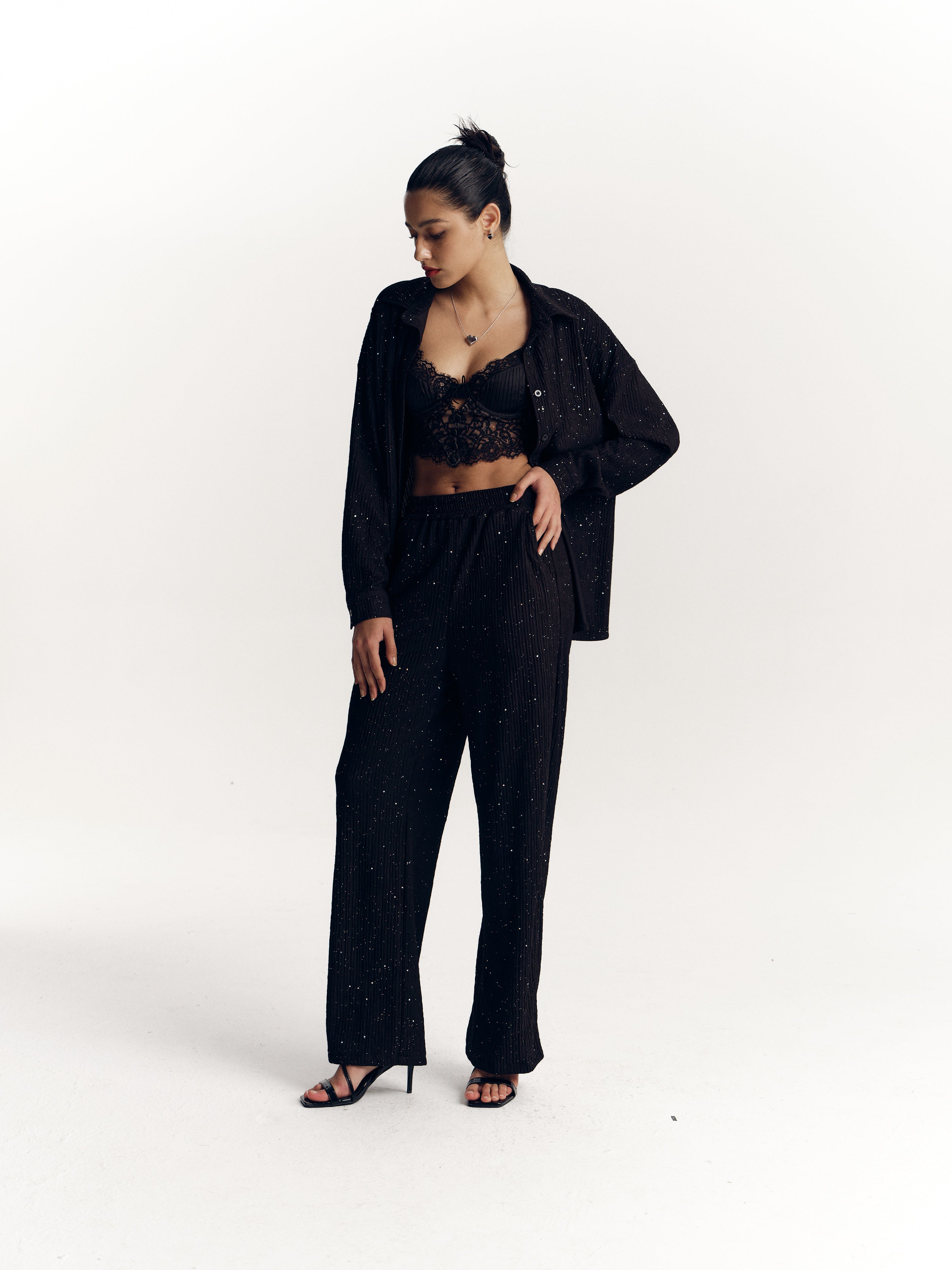 Women's Textured Sequined Oversized Shirt - Ahaselected
