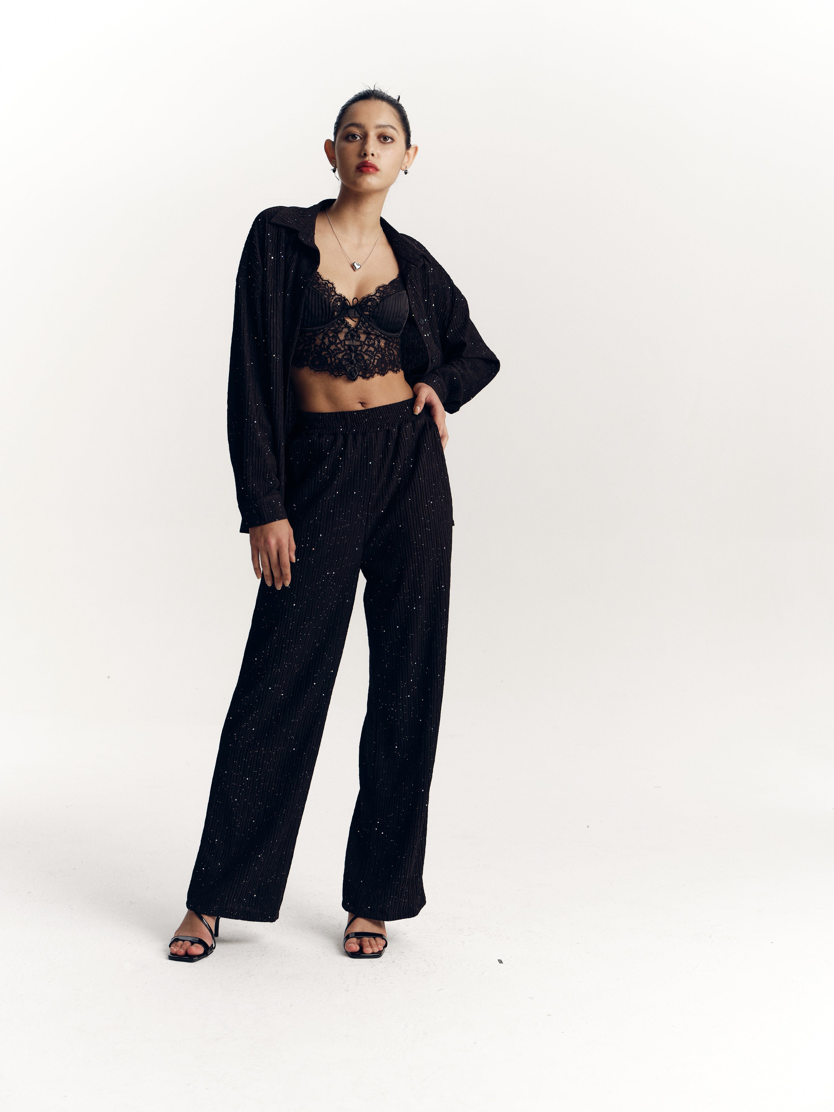 Women's Textured Sequined Oversized Shirt - Ahaselected