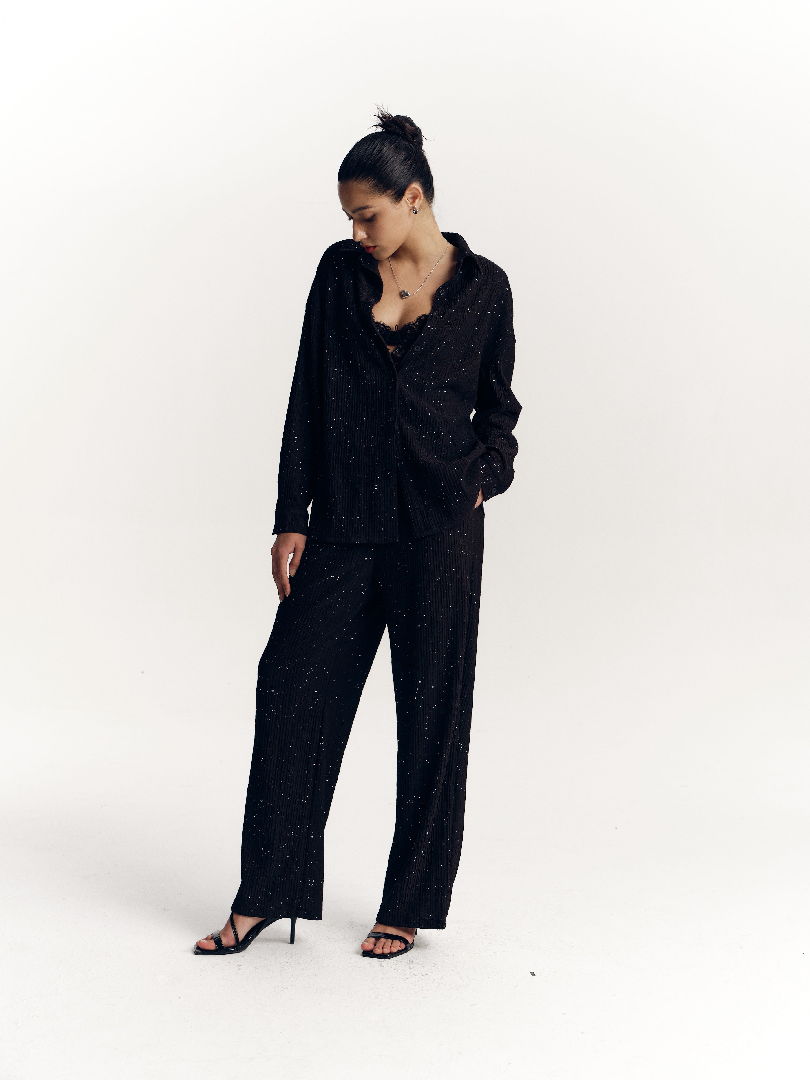 Women's Textured Sequined Oversized Shirt - Ahaselected