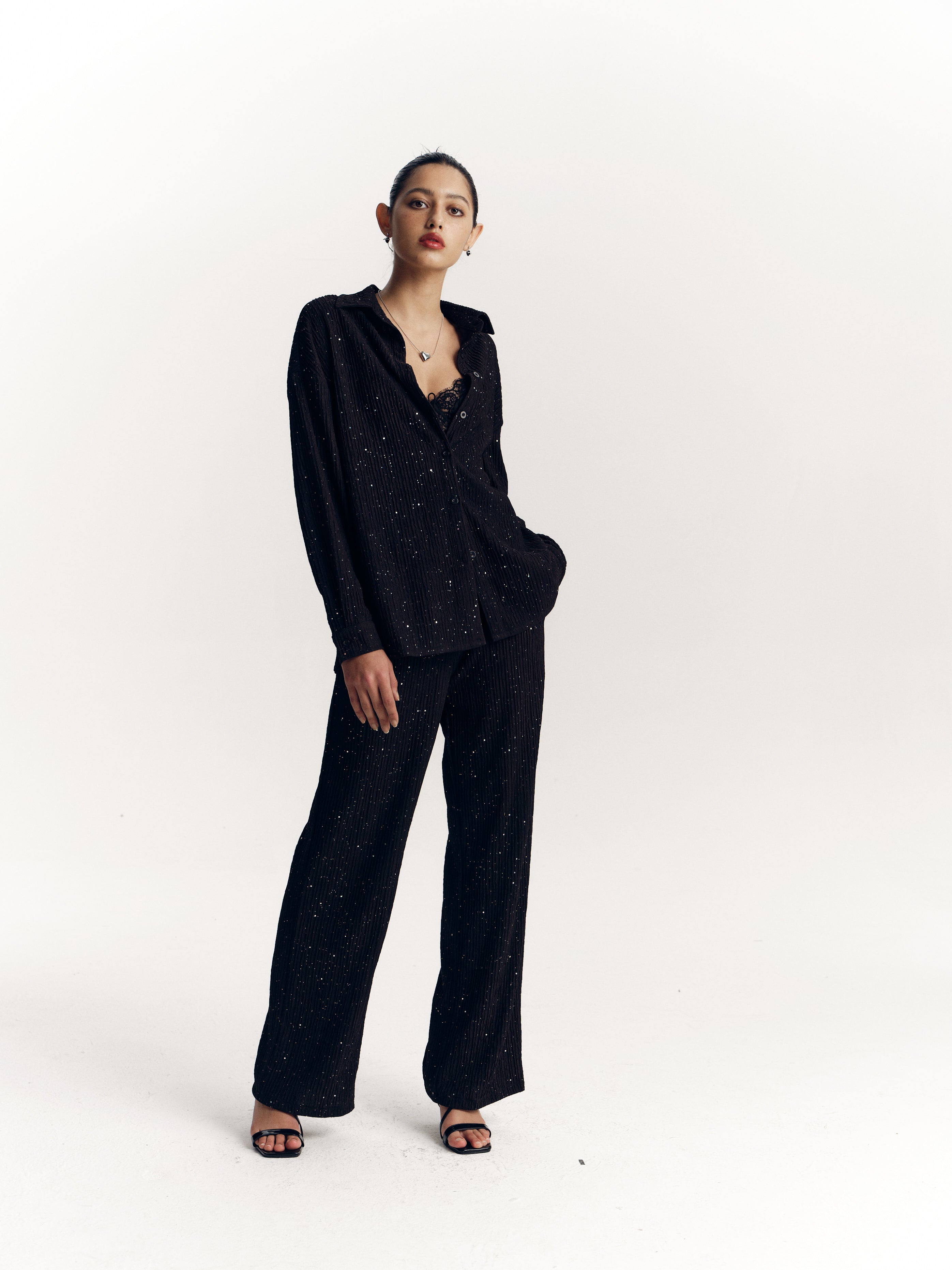 Women's Textured Sequined Oversized Shirt - Ahaselected