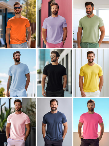 Paquete de 3 camisetas básicas de algodón con cuello redondo Chroma Tees 