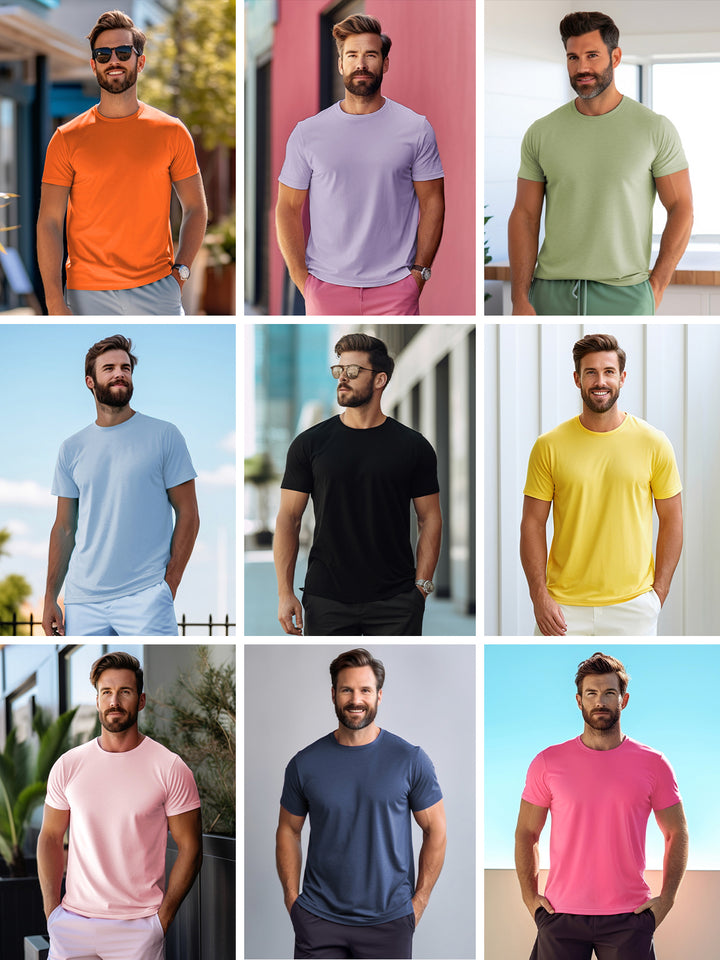 Chroma Tees Camisetas básicas de algodón con cuello redondo 