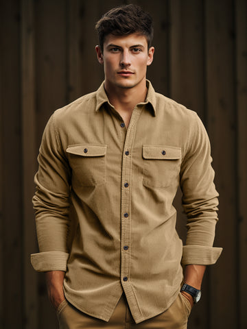 M's Pocket Long Sleeve Snap Corduroy Shirt