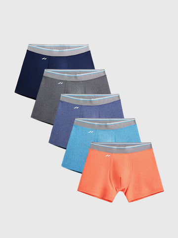 M's 5 Packs AIRFLOW 5" Performance Boxer Brief-Orange/Blue/Charcoal Heather/Navy/Indigo Heather