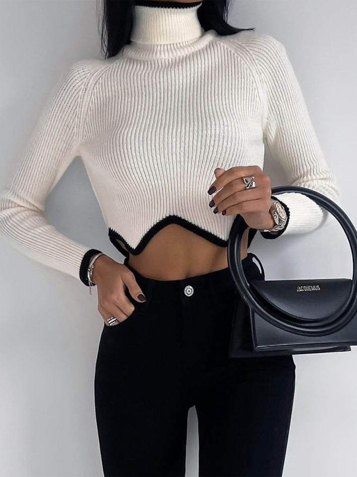 Turtleneck Cropped Sweater With Irregular Hem