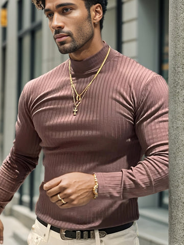 M's Stretch Rib Jersey Mockneck Long Sleeves T-shirt