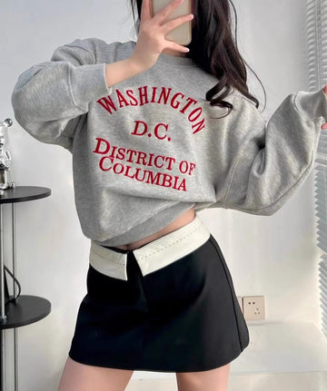 Round Neck Letter Embroidery Sweatshirt