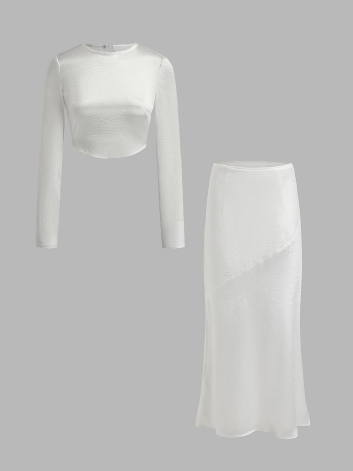 Satin Fishtail Long Skirt & Top 2 Pieces Set