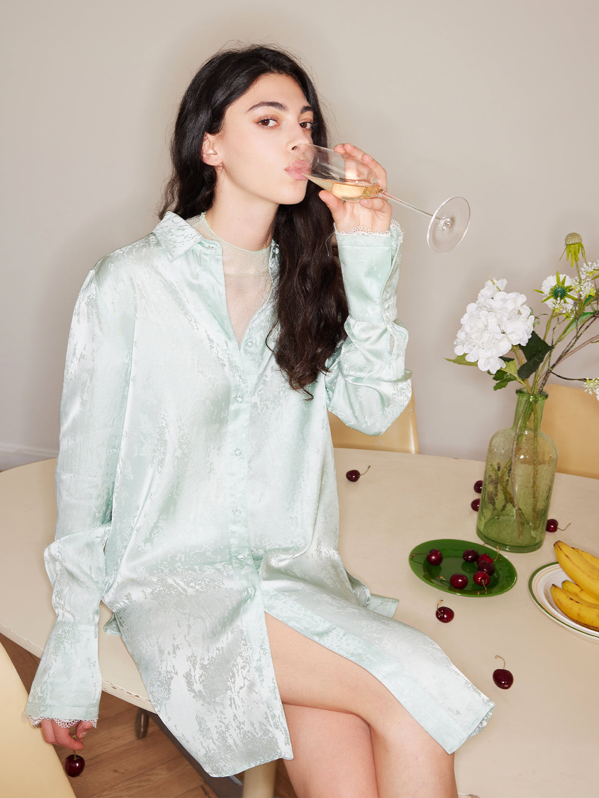 Satin Long Sleeve Irregular Shirtdress - Ahaselected