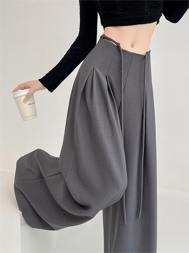 Waistband Pleated Palazzo Wide-Leg Pants - Ahaselected