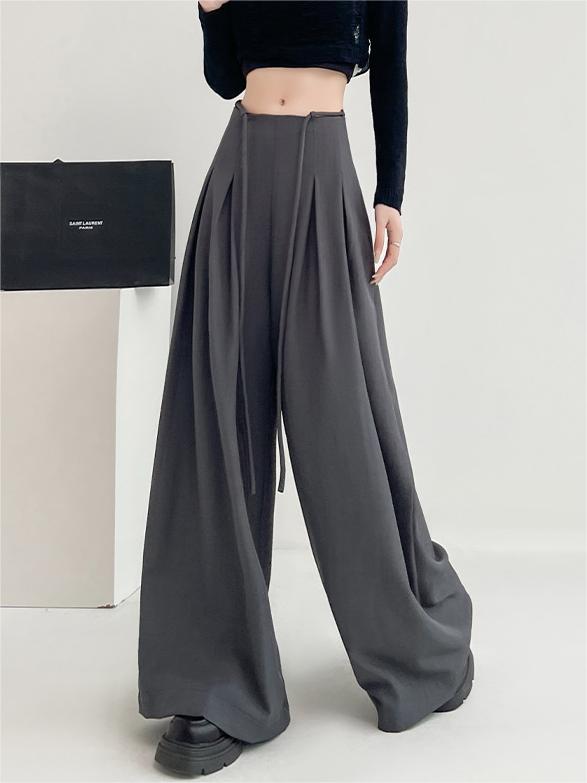 Waistband Pleated Palazzo Wide-Leg Pants - Ahaselected