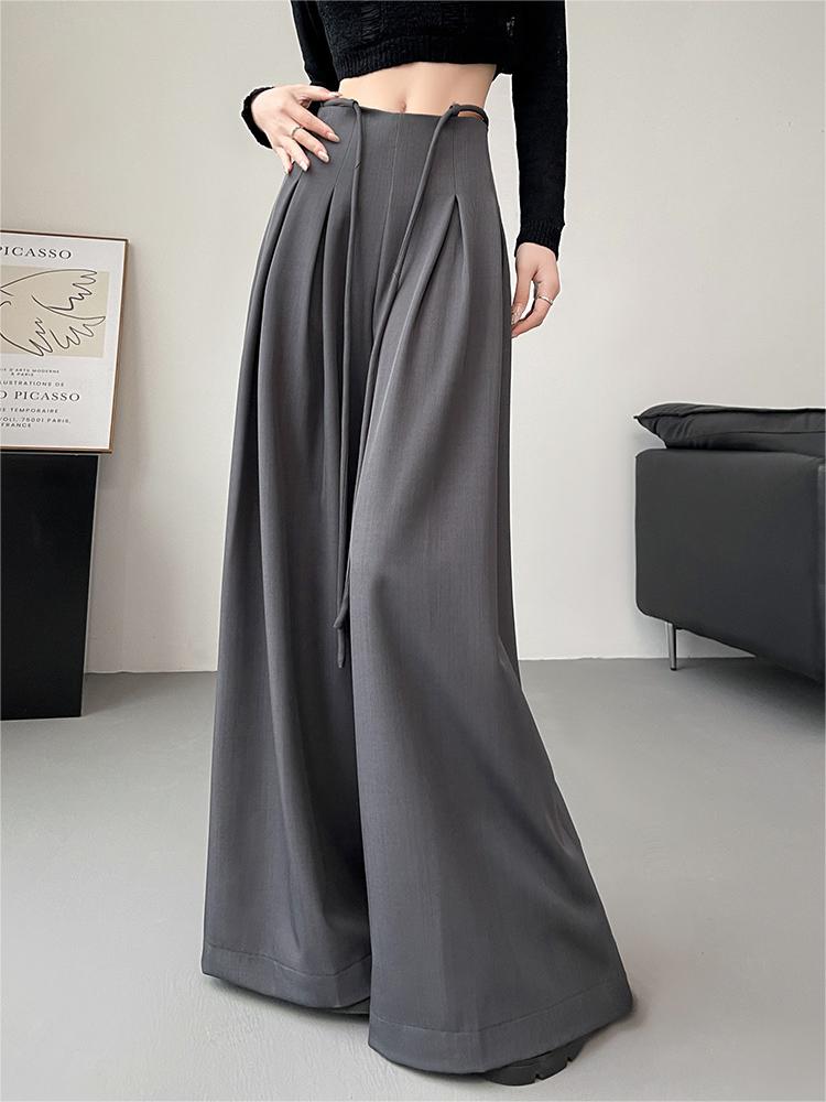 Waistband Pleated Palazzo Wide-Leg Pants - Ahaselected