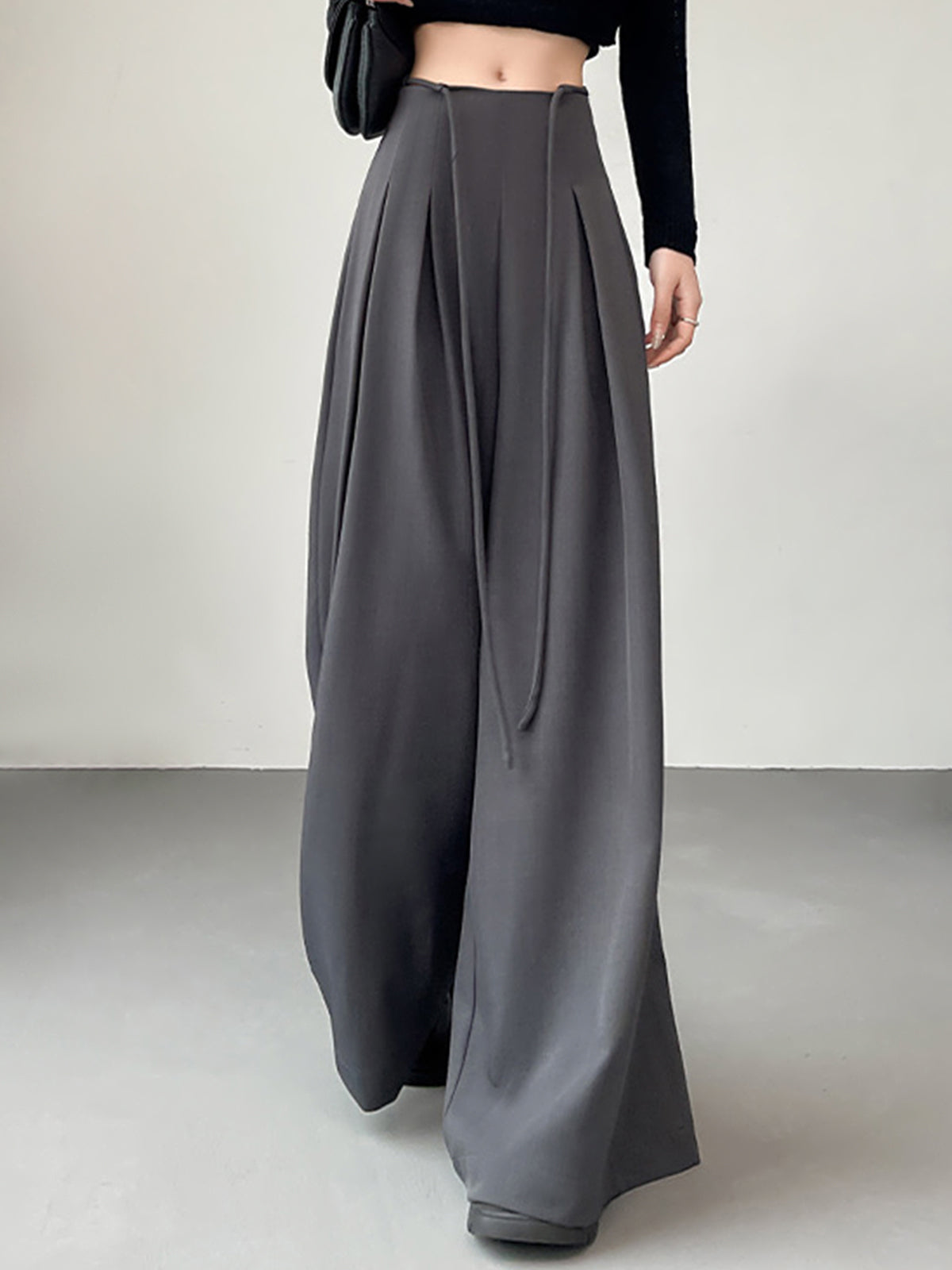Waistband Pleated Palazzo Wide-Leg Pants - Ahaselected