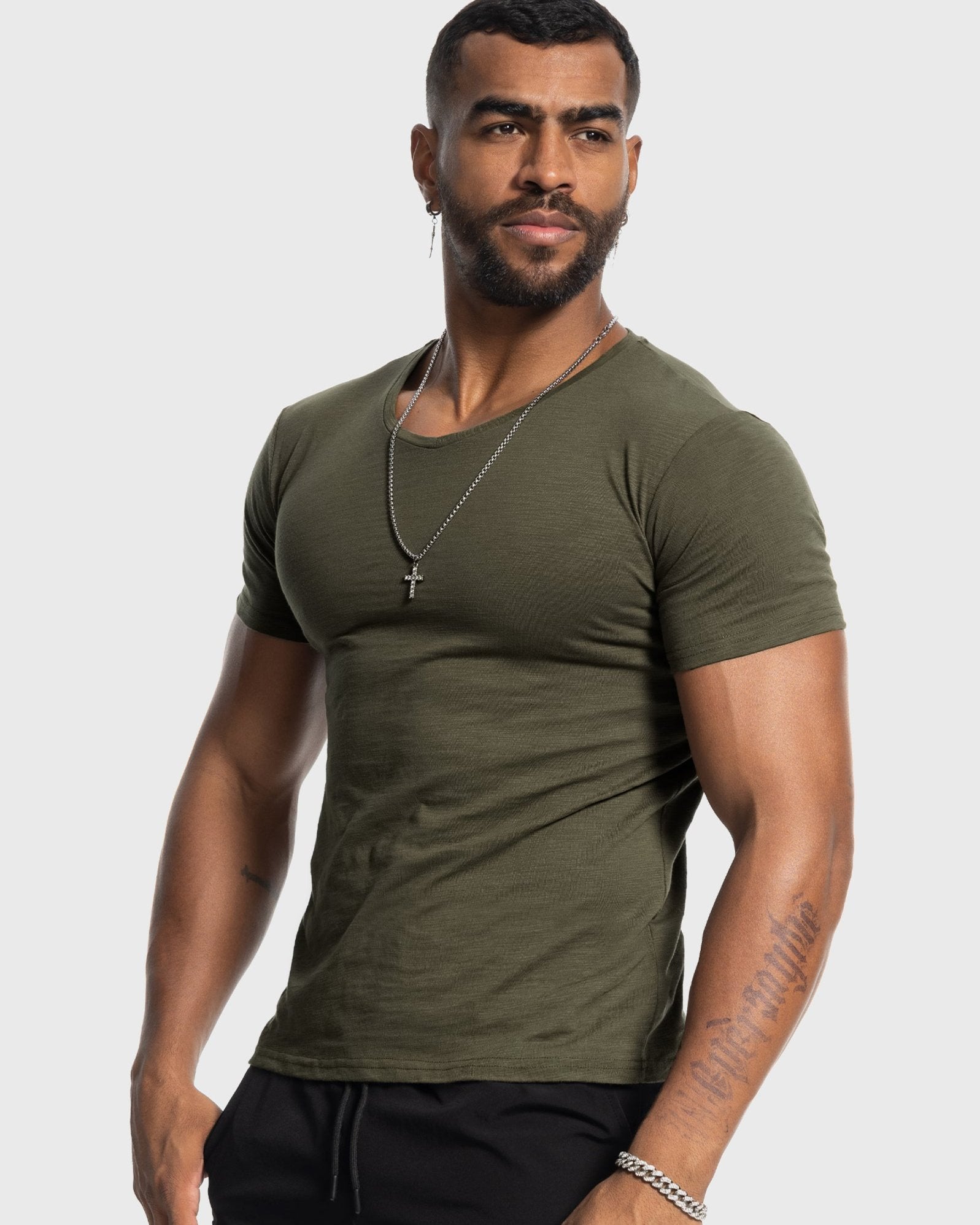 Slub V-neck Stretch T-shirt - Ahaselected