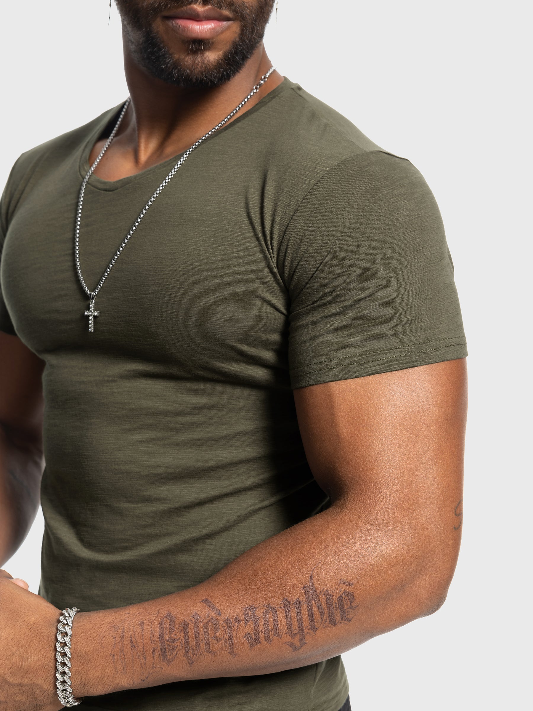 Slub V-neck Stretch T-shirt - Ahaselected