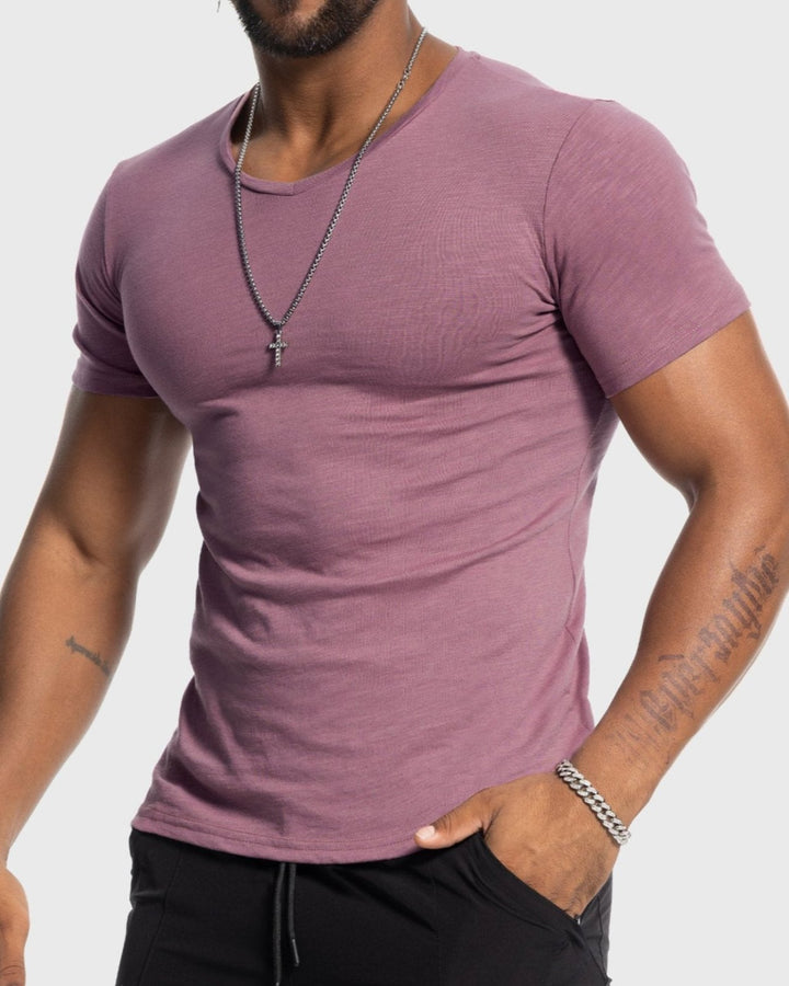 Slub V-neck Stretch T-shirt
