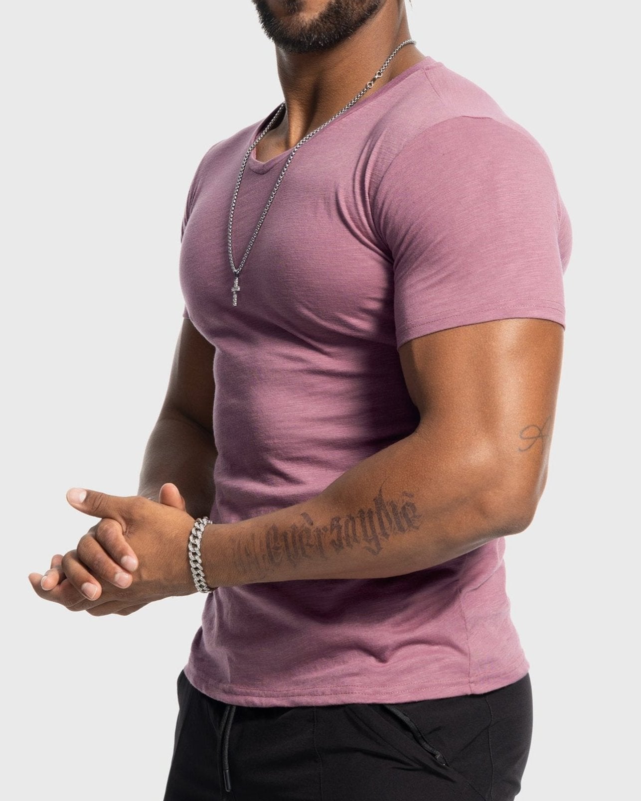 Slub V-neck Stretch T-shirt - Ahaselected