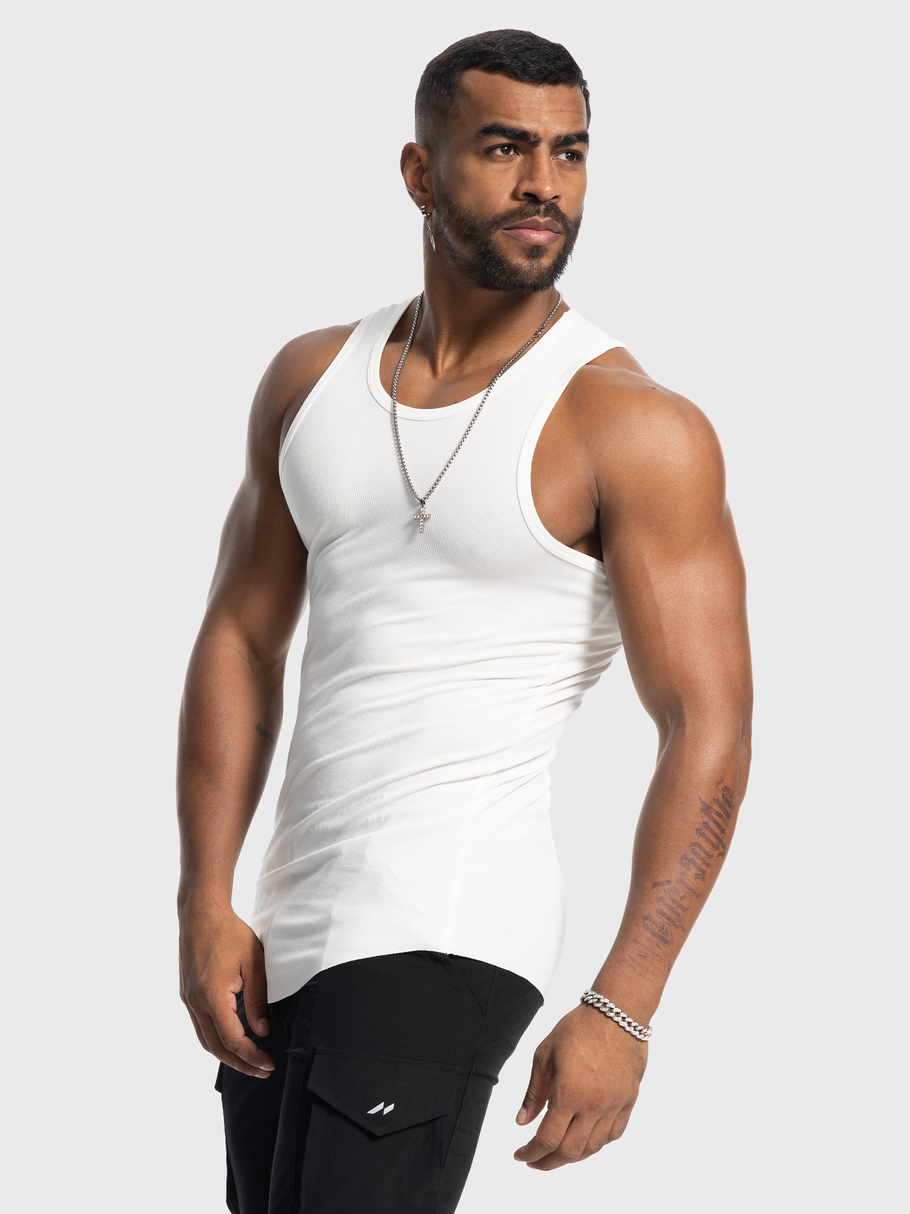 Ribbed Stretch Tank Top Curved Hem New - Ahaselected