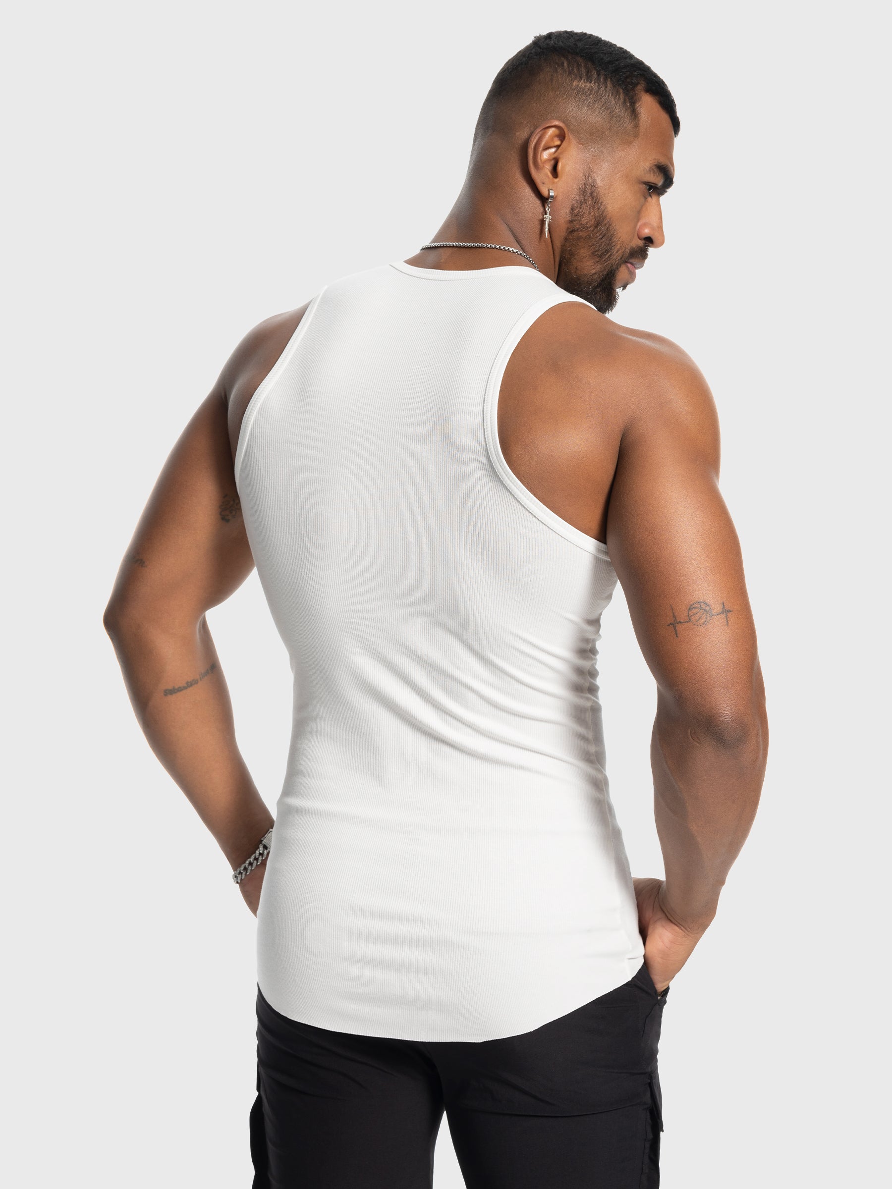 Ribbed Stretch Tank Top Curved Hem New - Ahaselected