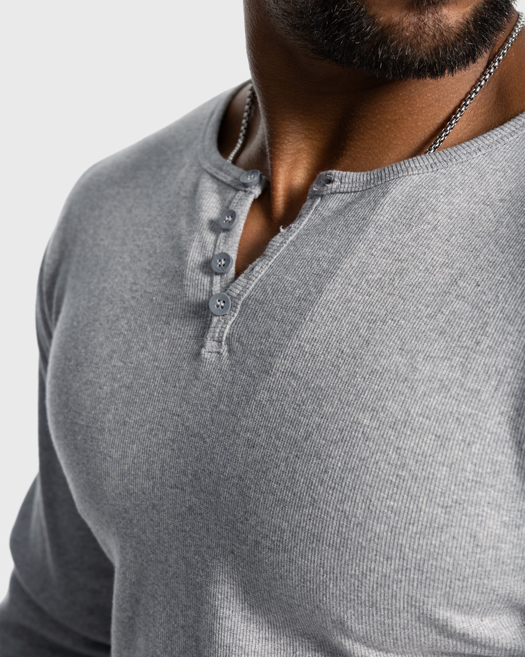 Rib Knit Curved Hem Long Sleeve Henley Shirt - Ahaselected