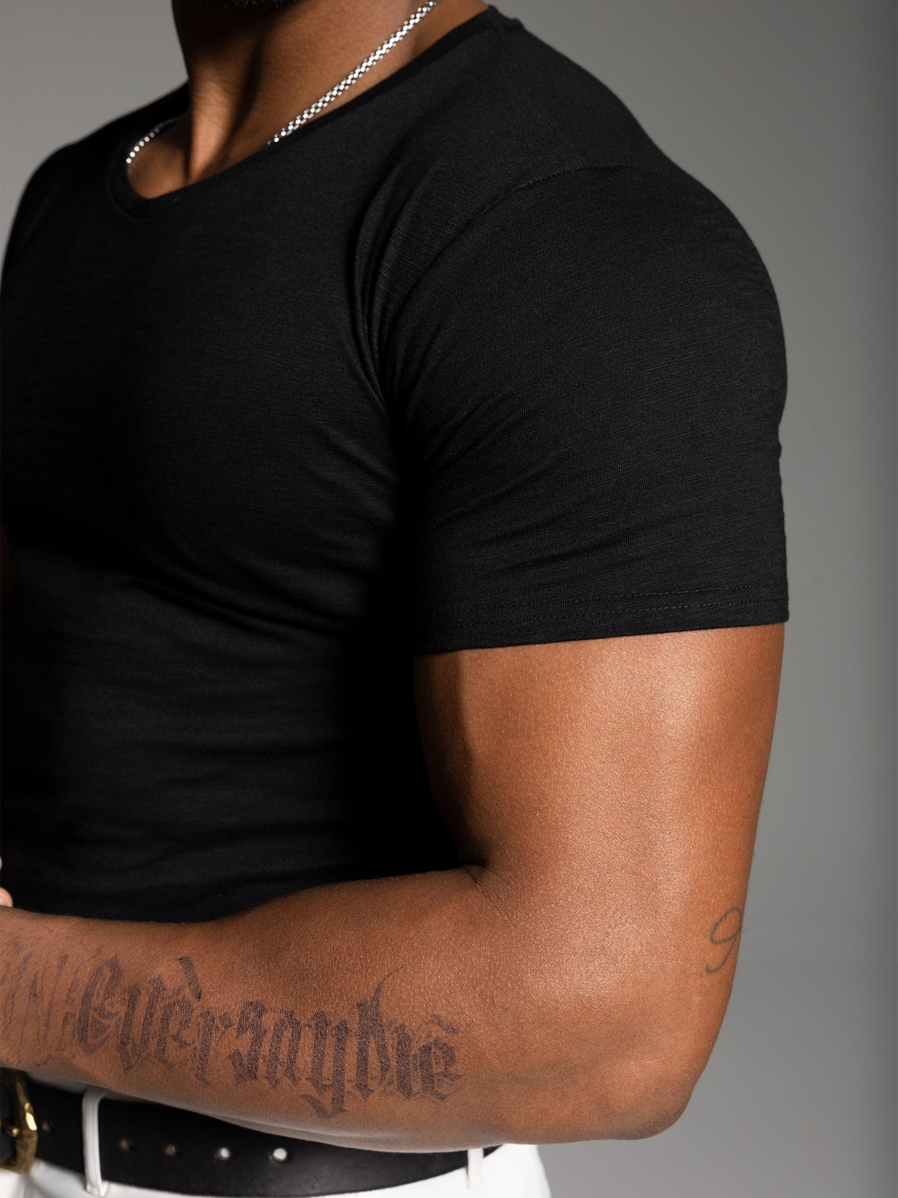 Slub V-neck Stretch T-shirt - Ahaselected