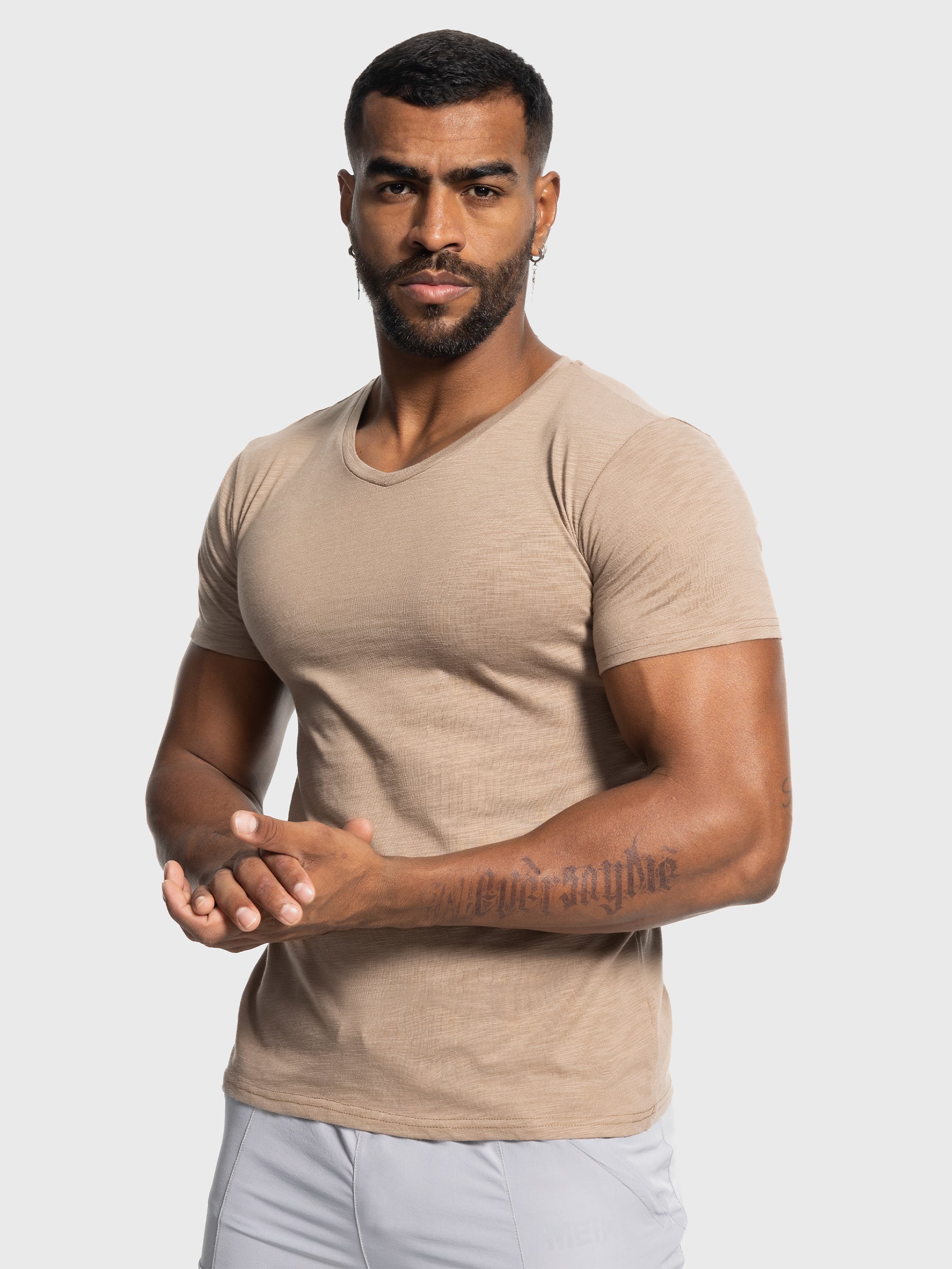 Slub V-neck Stretch T-shirt - Ahaselected