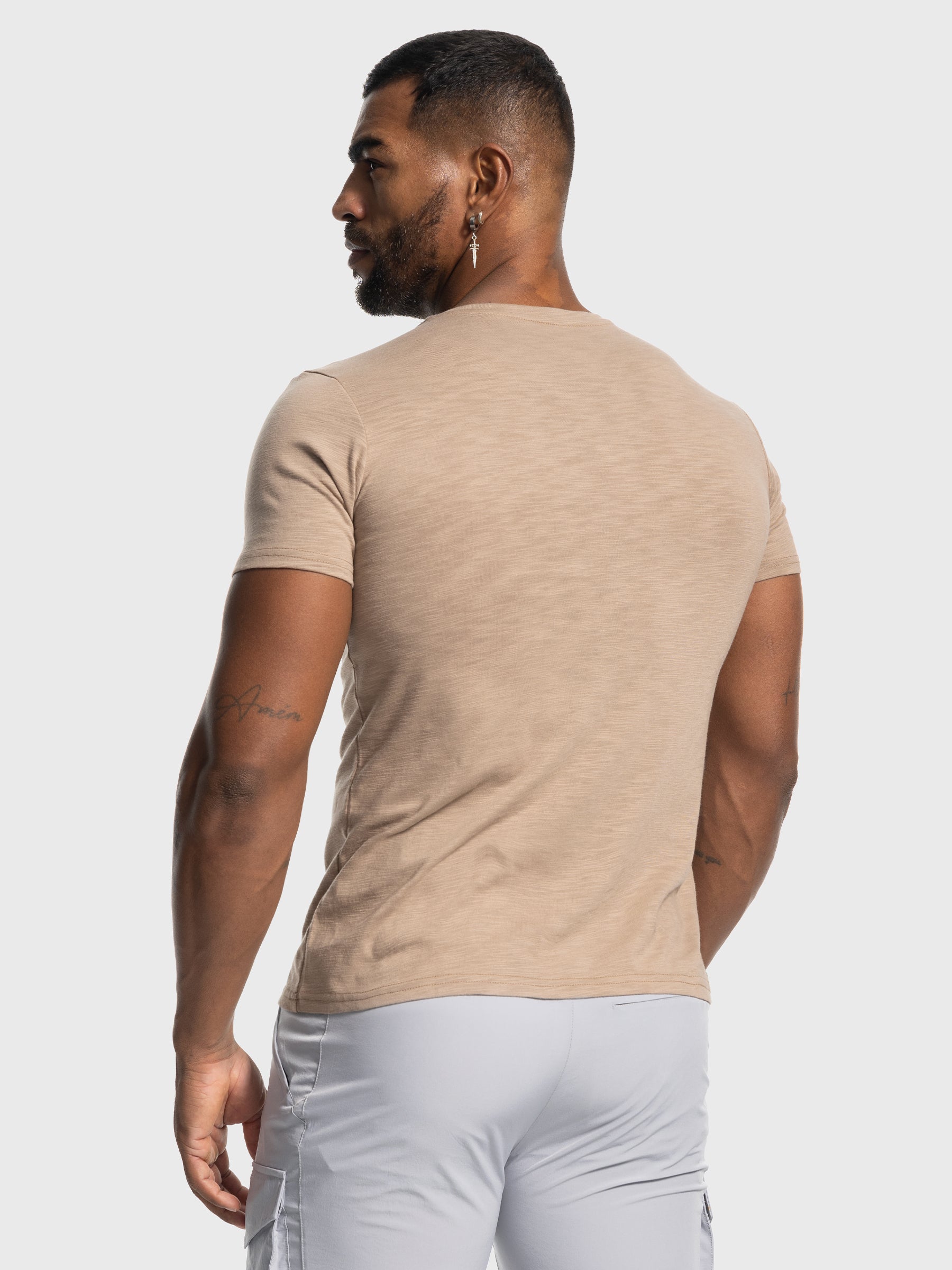 Slub V-neck Stretch T-shirt - Ahaselected