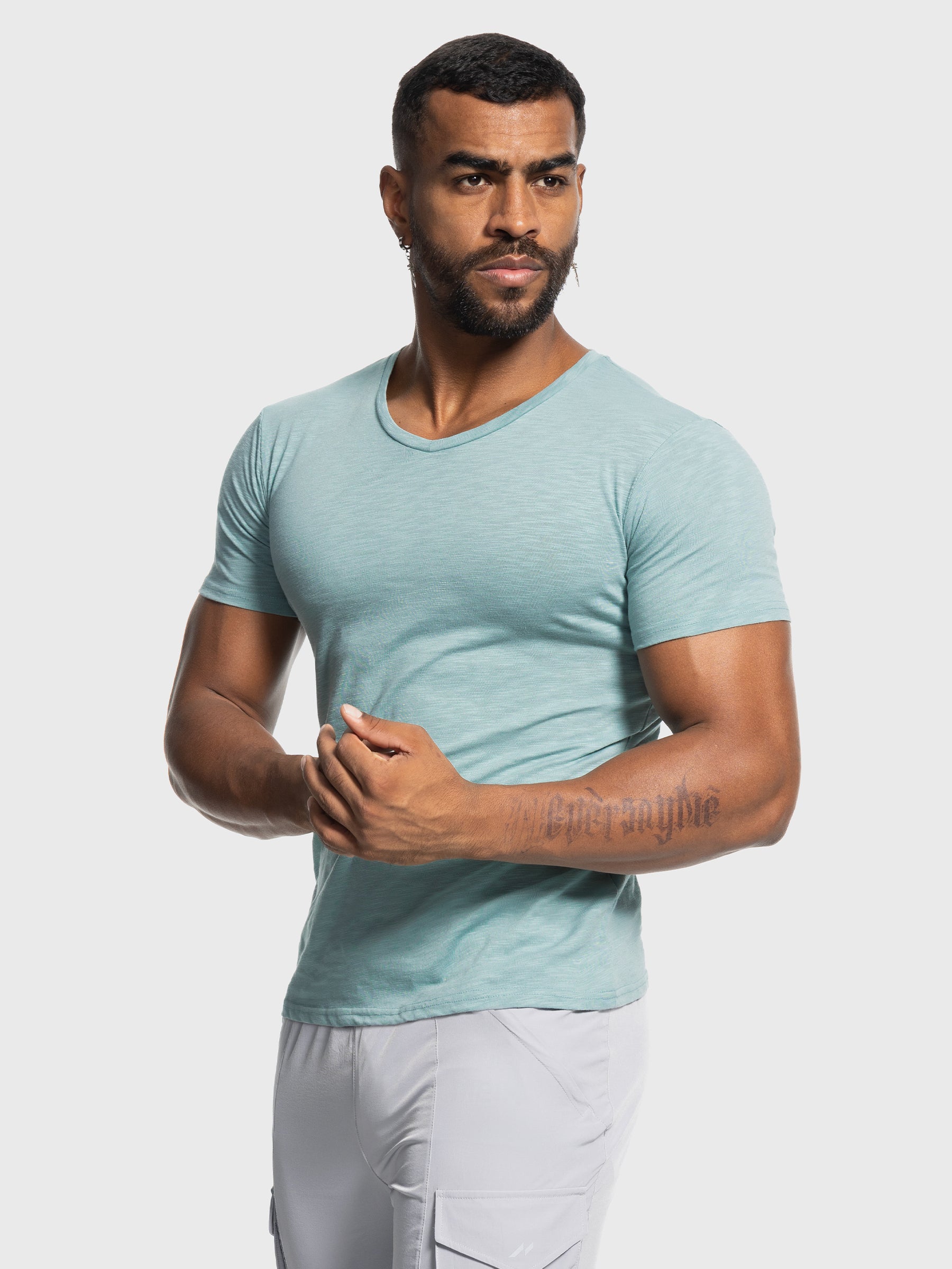 Slub V-neck Stretch T-shirt - Ahaselected