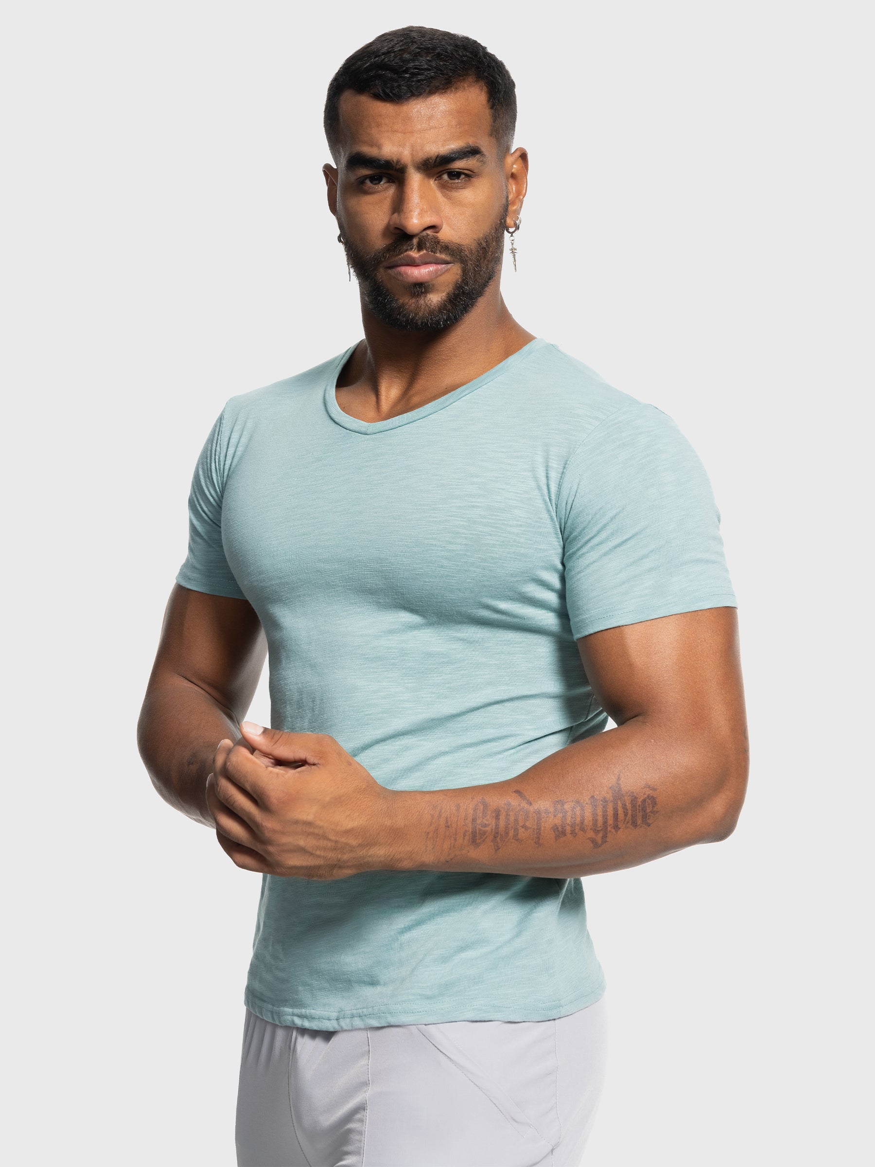 Slub V-neck Stretch T-shirt - Ahaselected