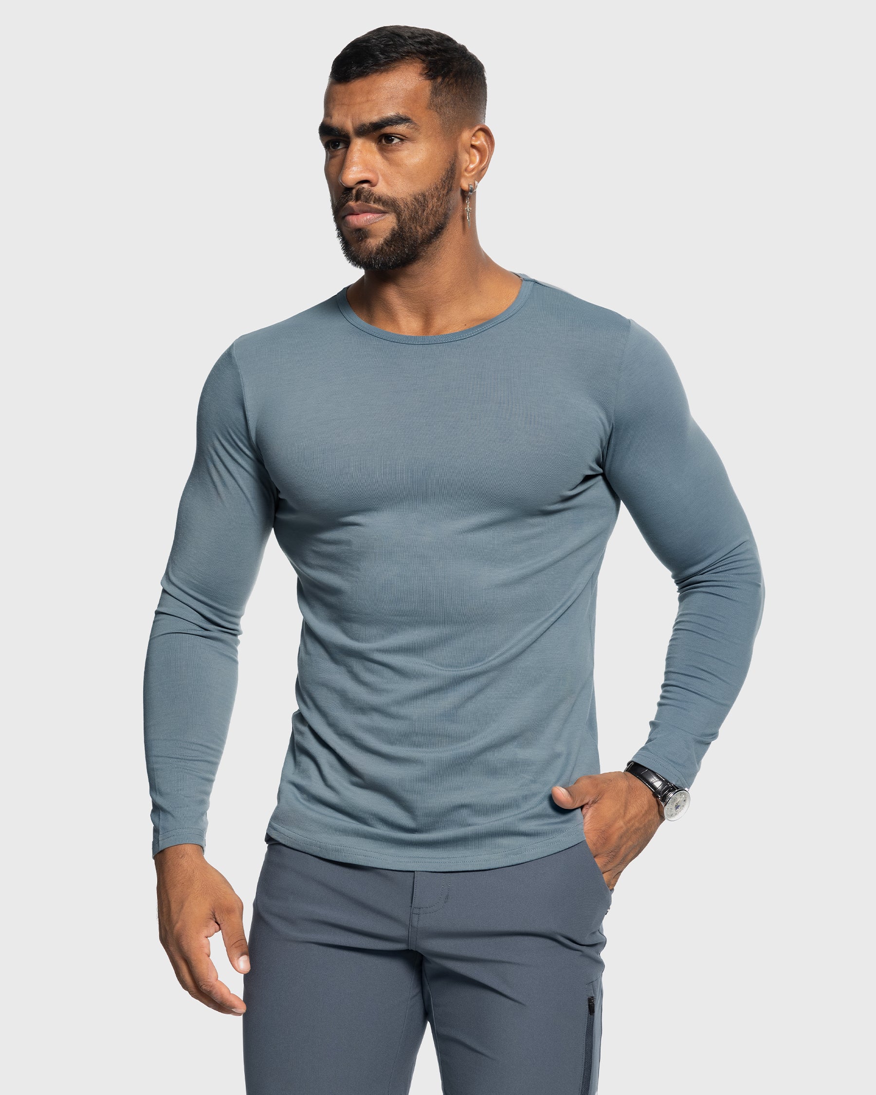 All Day Elite Curve-Hem Tee Stretch Long Sleeve - Ahaselected