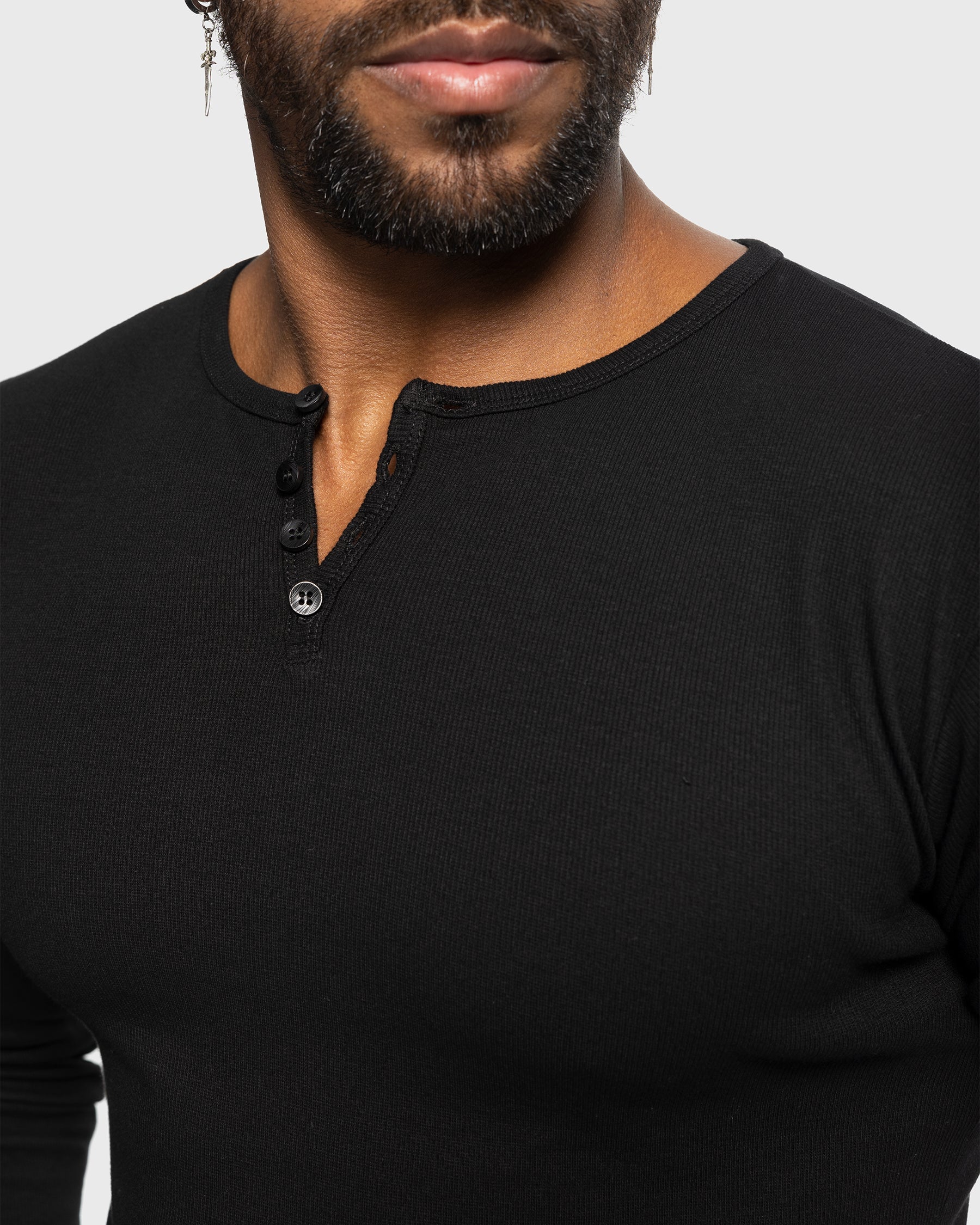 Rib Knit Curved Hem Long Sleeve Henley Shirt - Ahaselected