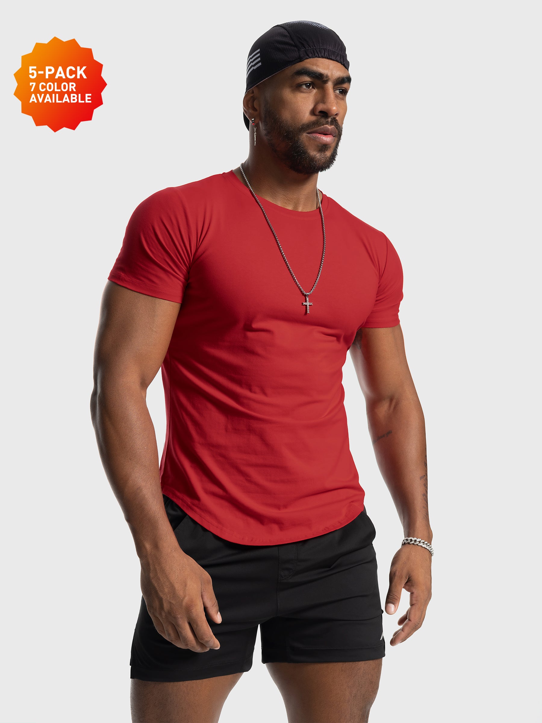 5-Pack Kore Curved Hem T-shirt Muscle Fit Crew Neck - Ahaselected