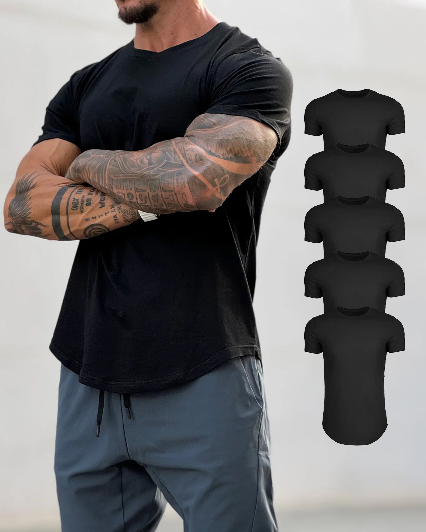 5-Pack Kore Curved Hem T-shirt Muscle Fit Crew Neck - Ahaselected