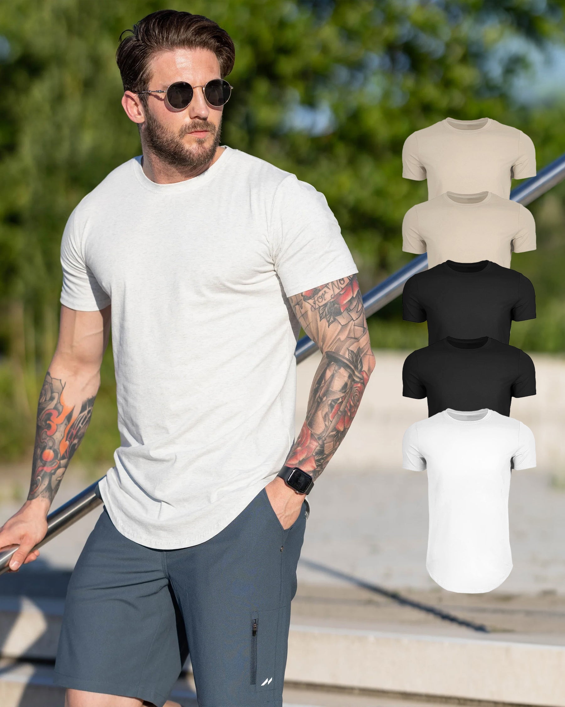 5-Pack Kore Curved Hem T-shirt Muscle Fit Crew Neck - Ahaselected