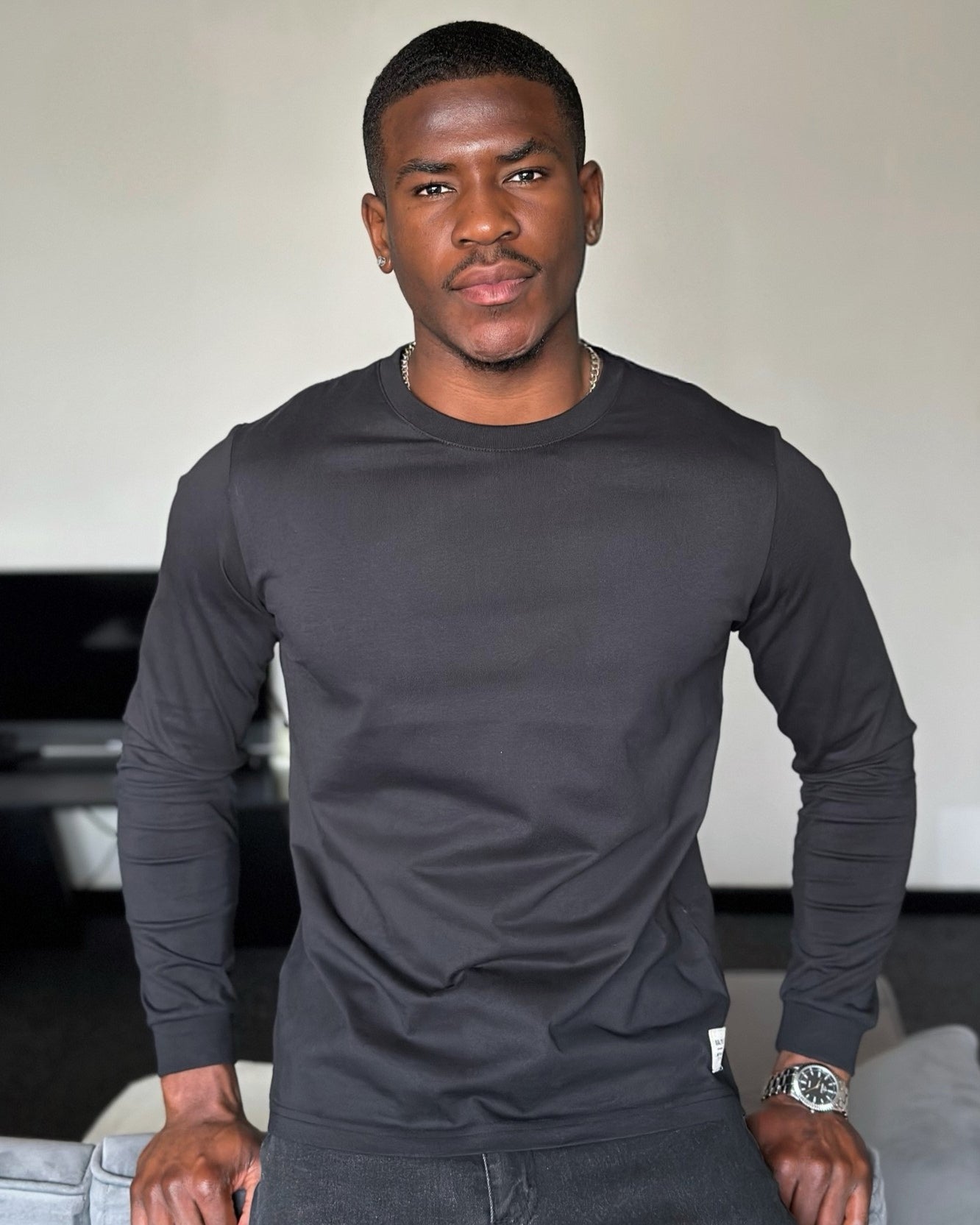 Crew neck Long Sleeve Cotton T-Shirt - Ahaselected