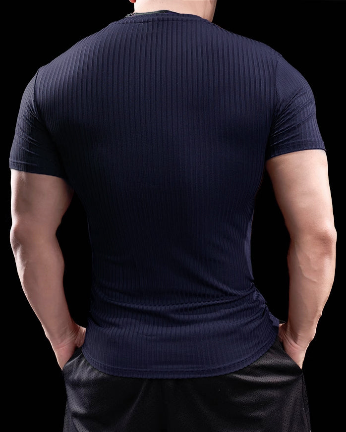 High Stretch Ribbed Stripe Crew Neck Tee - Ahaselected