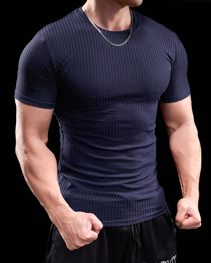 High Stretch Ribbed Stripe Crew Neck Tee New - Ahaselected